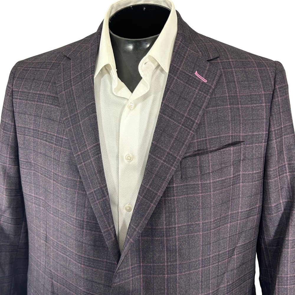 Coppley Sport Coat 46S Purple Plaid Reda Super 130s Wool Double Vent Half Lined